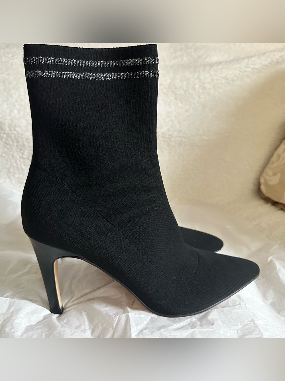 Leith Black Stretch Sock Bootie with Silver Anklet Detail